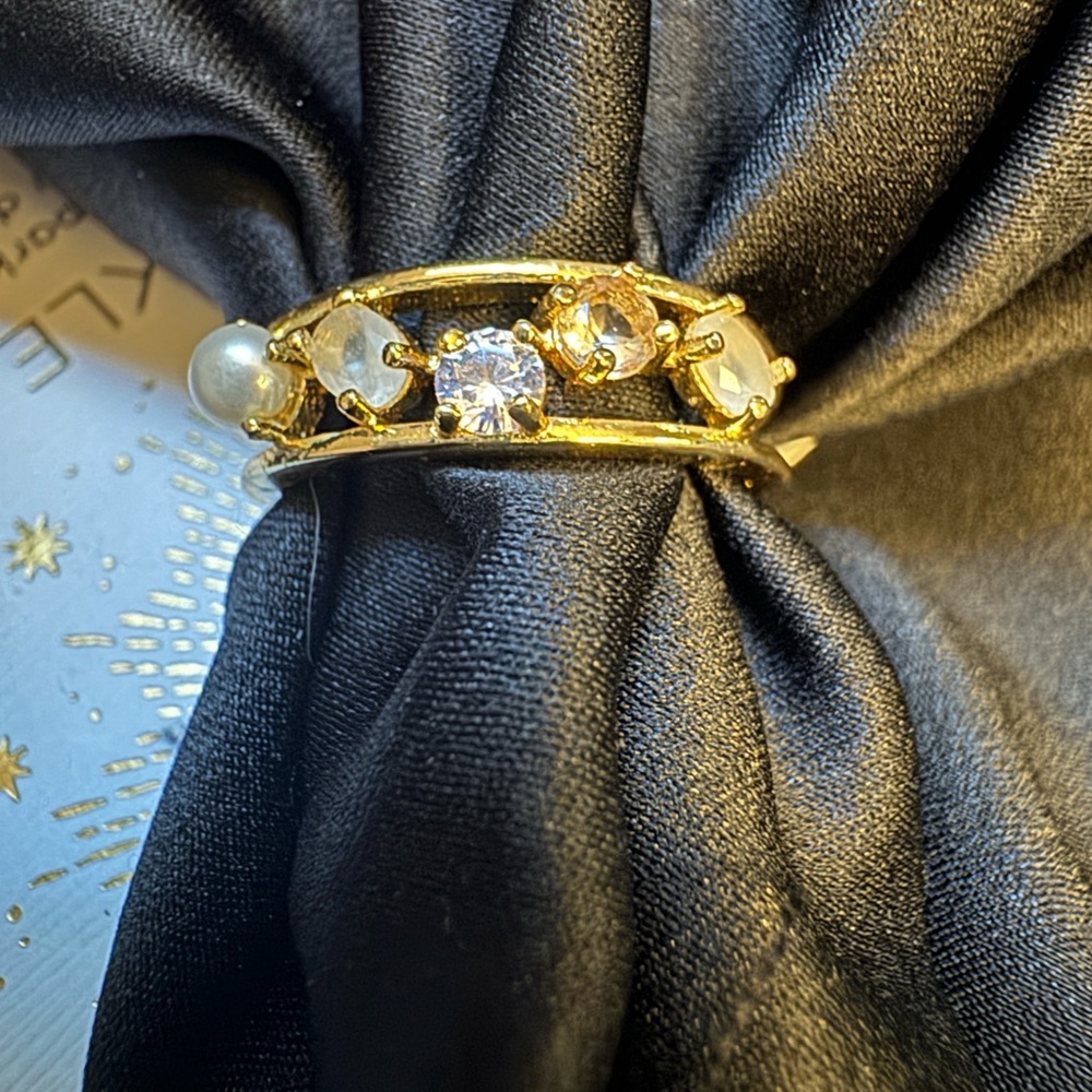 NWT Ring w variety of gems & Pearl Sz 9 14k gold flash plated & cubic zirconia - Picture 1 of 10